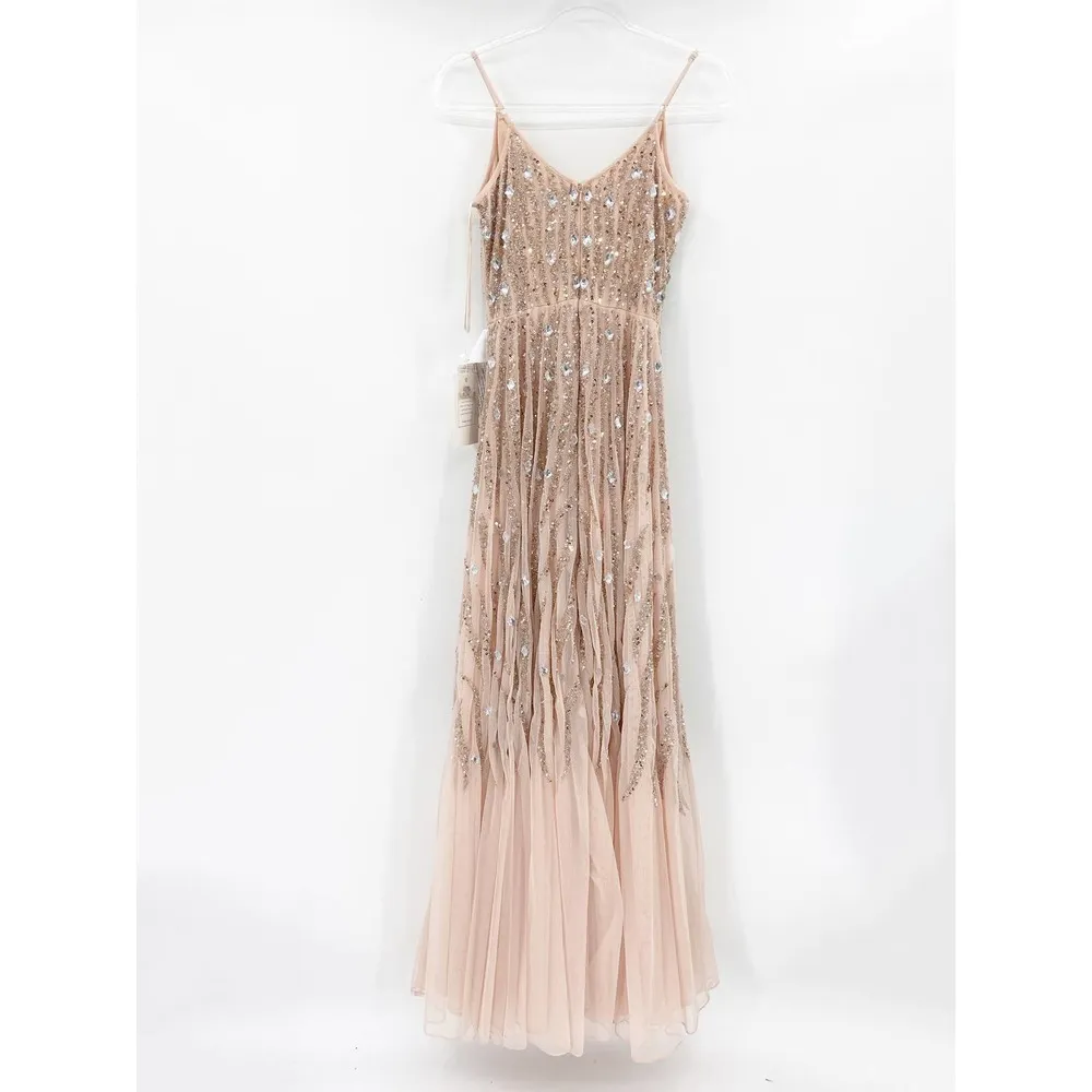 Mac Duggal 93566 Peach Sequin Tulle Sleeveless V-Neck Formal Gown Size 0 NWT - Image 6