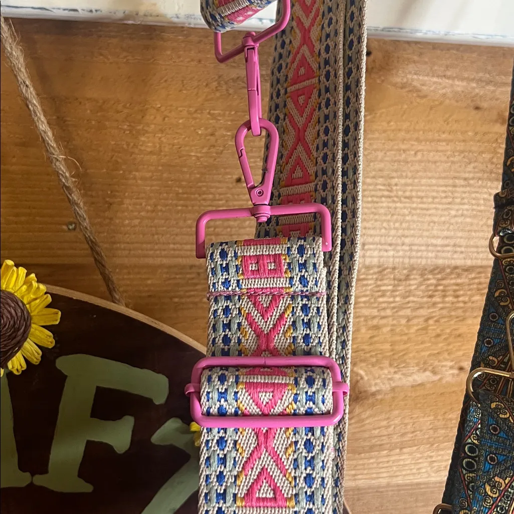Purse Accessory Strap Canvas Nylon Geometric Boho Pink Blue Adjustable - Image 2