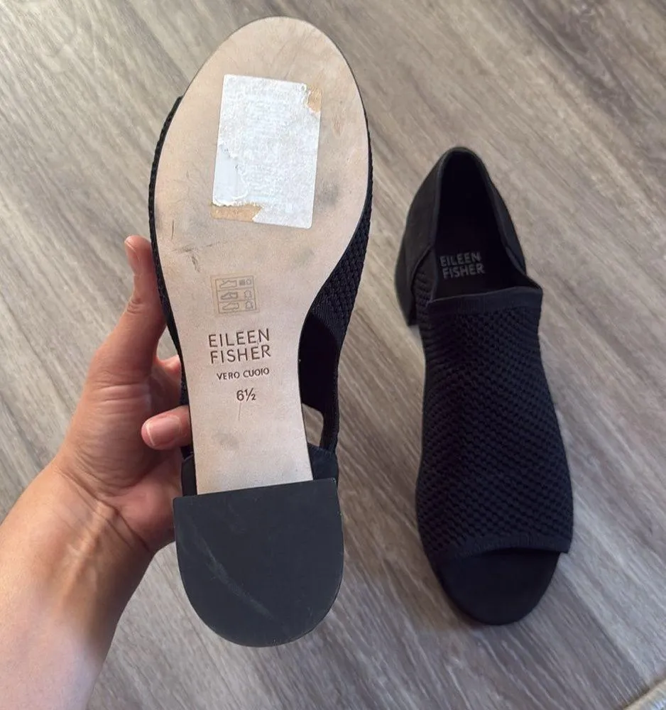 Eileen Fisher Women’s Ferris Knit Sandals 6.5 Black Peep toe Comfort Heeled - Image 5