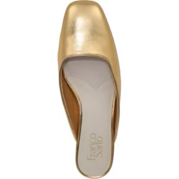 NEW Franco Sarto Women's Dayla Square Toe Block Heel Mules Gold Faux Leather - Image 3