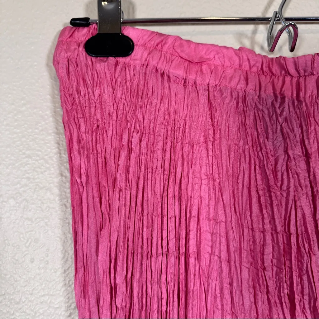 Vintage Hot Pink Silk Maxi Dress Womens L Boho Peasant Casual 80s Pull On Size L - Image 8