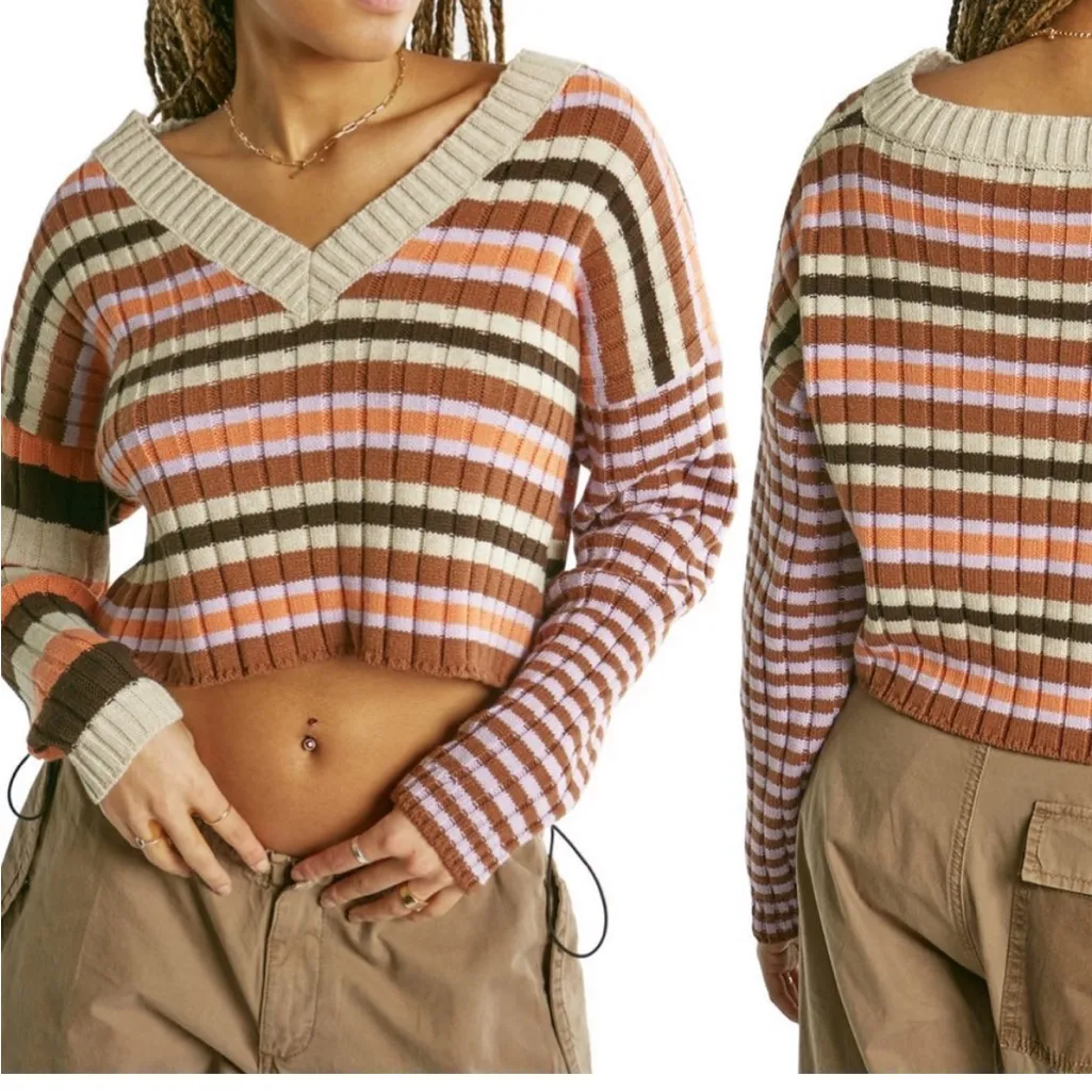 BDG Urban Outfitters Mixed Stripe V-Neck Cropped Sweater XS - Image 2