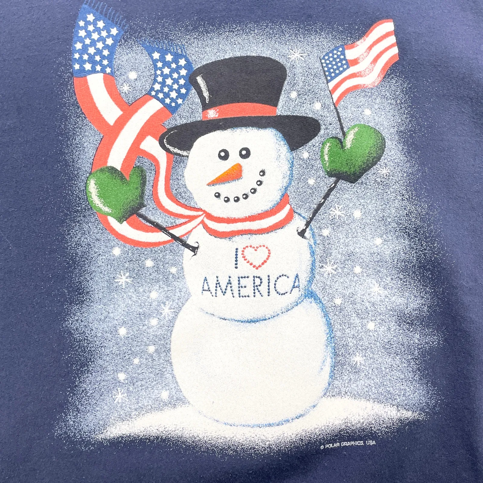 Jerzees Nublend Womens XL‎ Patriotic Snowman Sweatshirt Winter Flag Dark Blue - Image 8