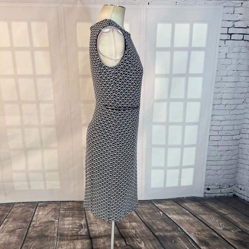 Calvin Klein Sleeveless Geometric Blue White Textured Sheath Dress Size 6 - Image 3