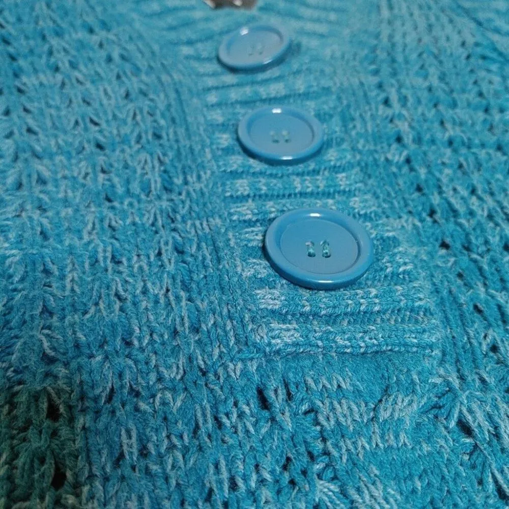 Vanity Size Small Blue Knit Sweater Button Long Sleeve Hooded Winter Warm Cozy - Image 6