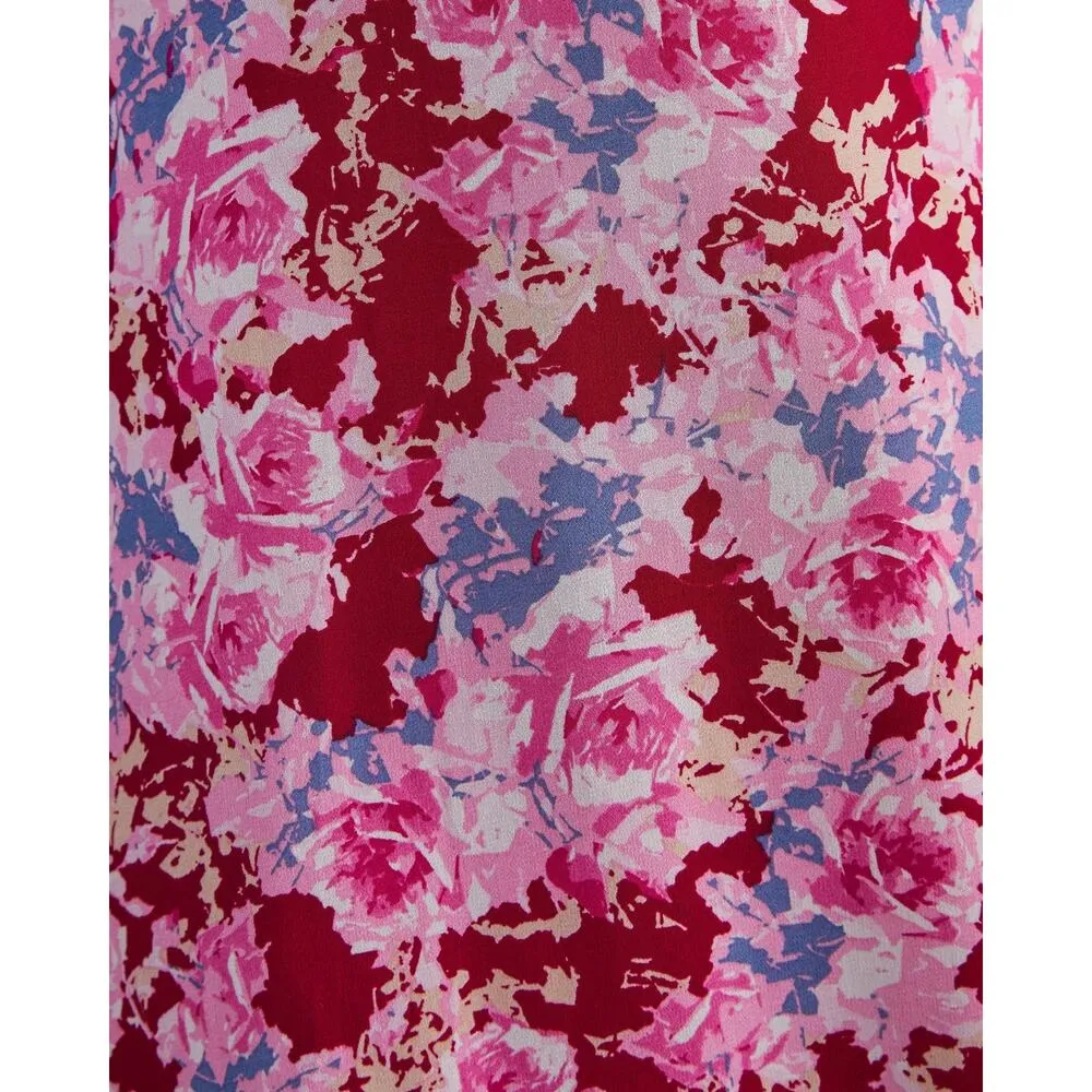 Lush Pink Red Multicolor Floral Twist Cutout Long Sleeve Midi Maxi Dress Size XL - Image 9