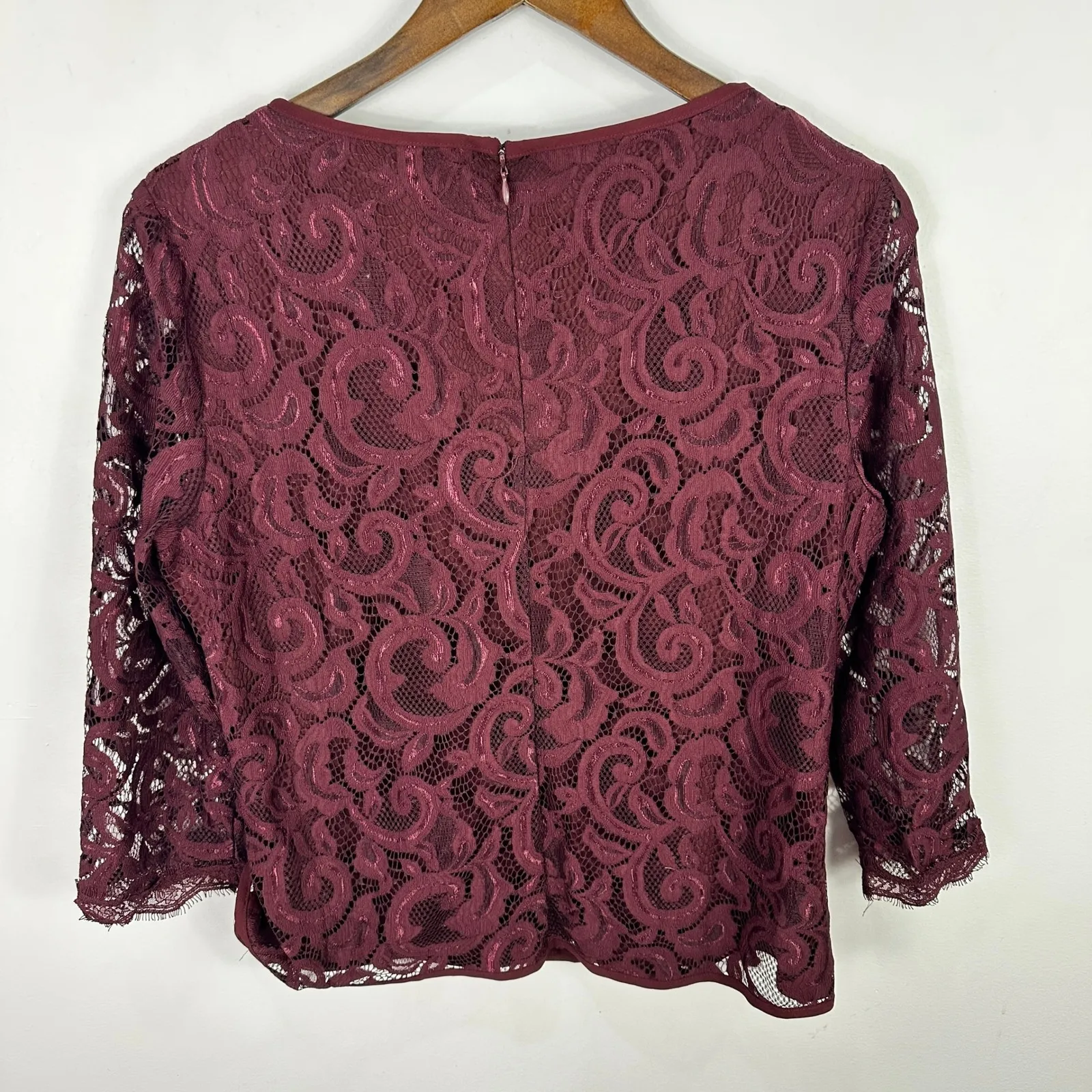 Adrianna Papell Lace Top Womens L Burgundy Evening Cocktail Party Dressy - Image 8