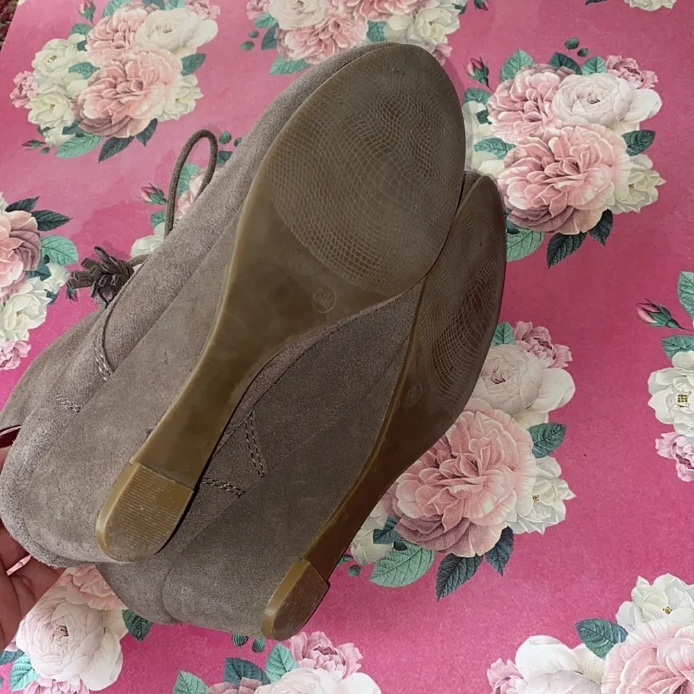 Crown vintage boots wedge suede‎ tan taupe leather 6.5 - Image 6