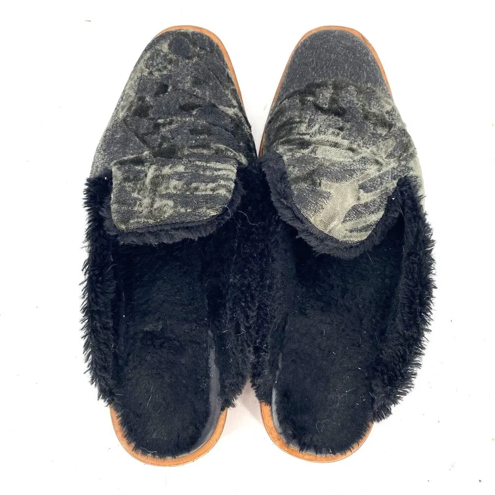 Free People Butterfly Effect Faux Fur Crushed Velvet Mules Green Womens Size 38 - Image 4