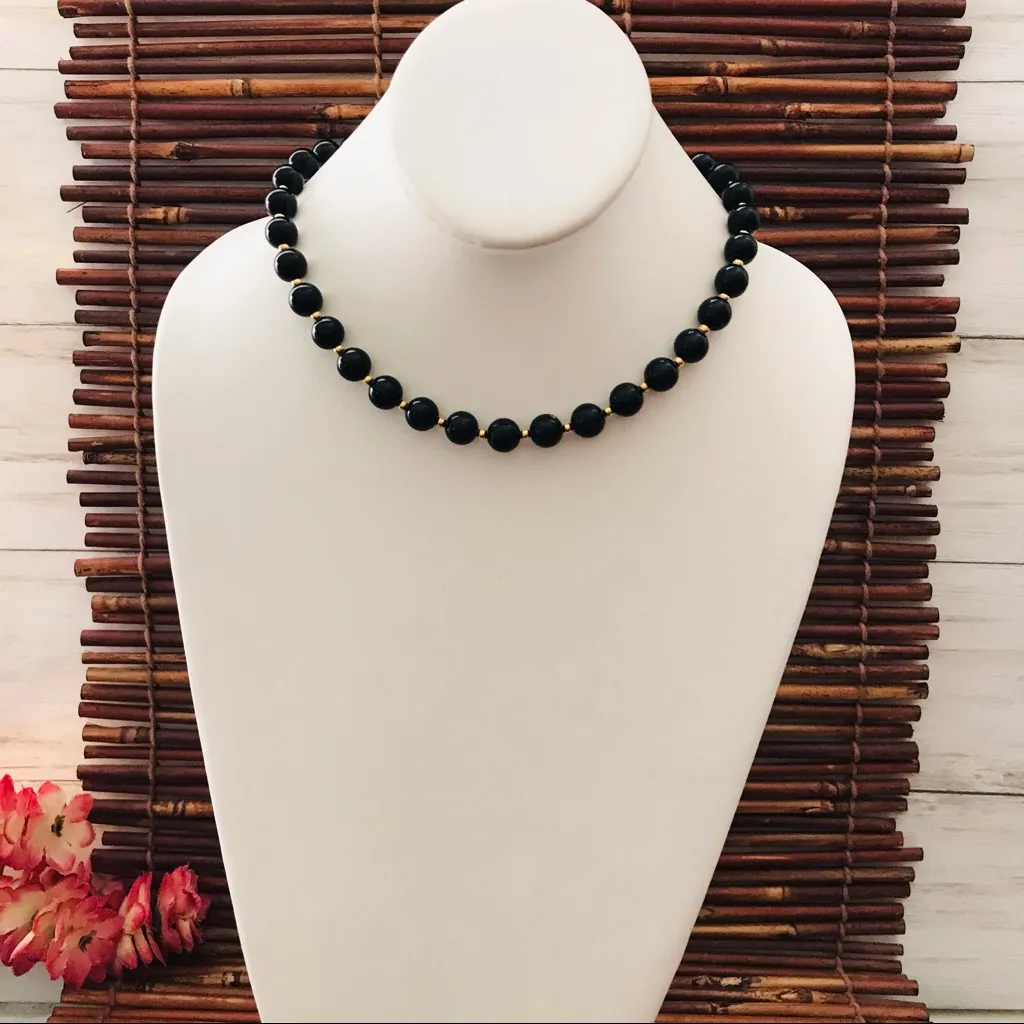 Monet Strand Blue & Gold Bead Necklace Short - Image 3