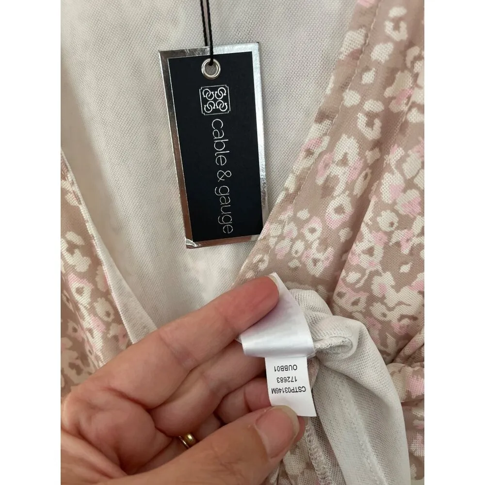 Cable & Gauge Floral Print Blouse Short Sleeve Wrap Size M New Beige Pink Animal - Image 8