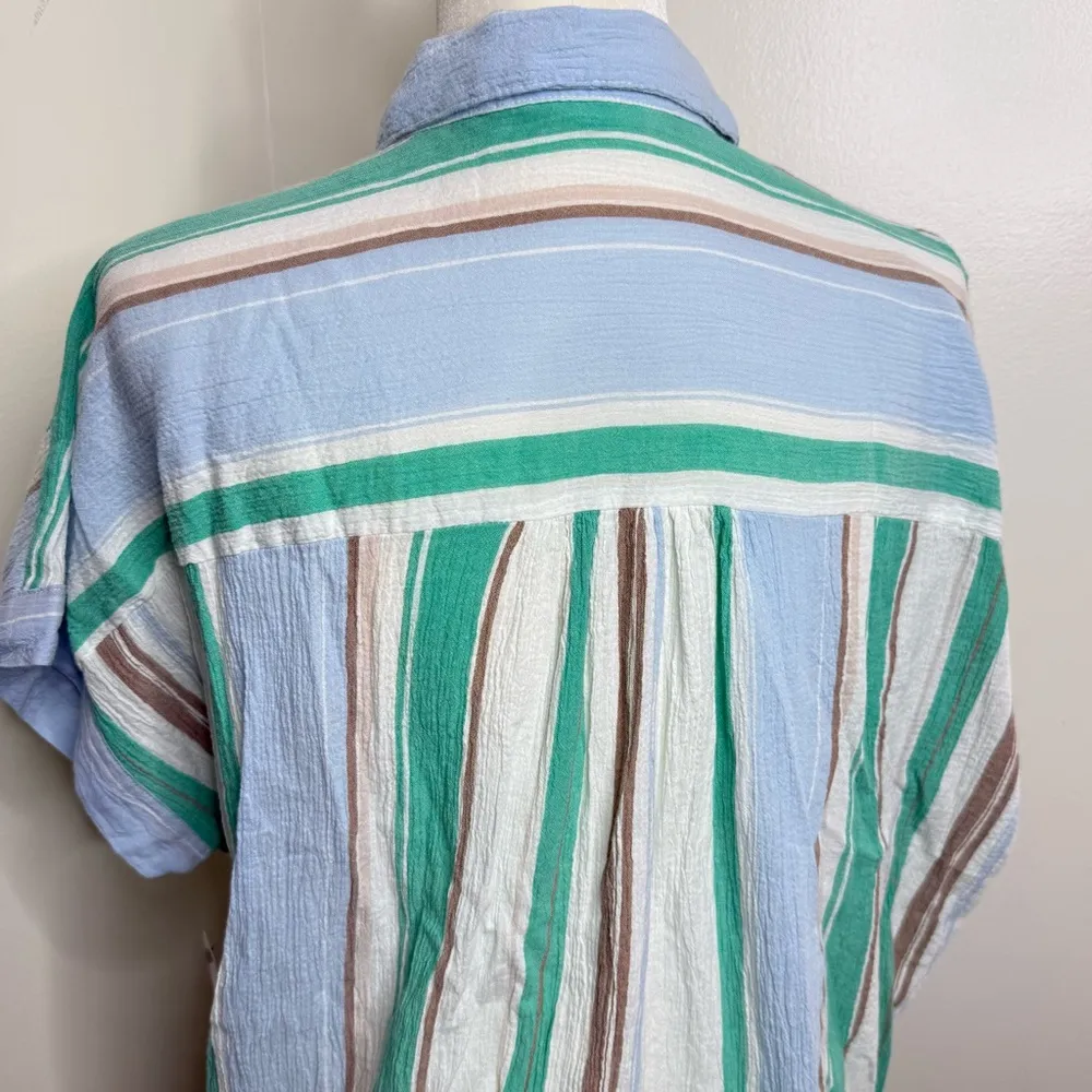 Time & Tru Striped Gauzy Cotton Shirt Women’s Sz Medium Oversized Relaxed Casual - Image 7