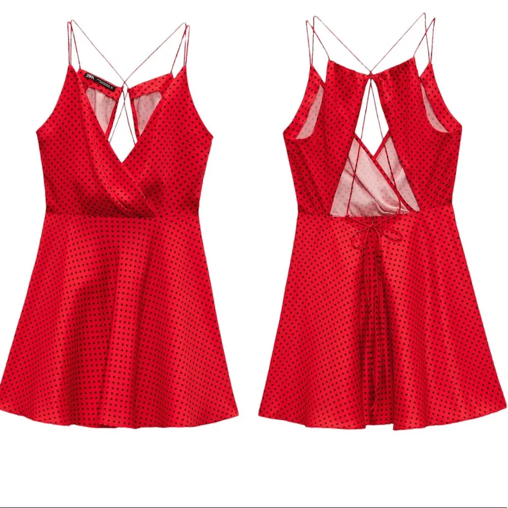 NWT ZARA SILKY POLKA DOT LACE UP MINI DRESS BLOGGERS FAV RED SMALL - Image 8