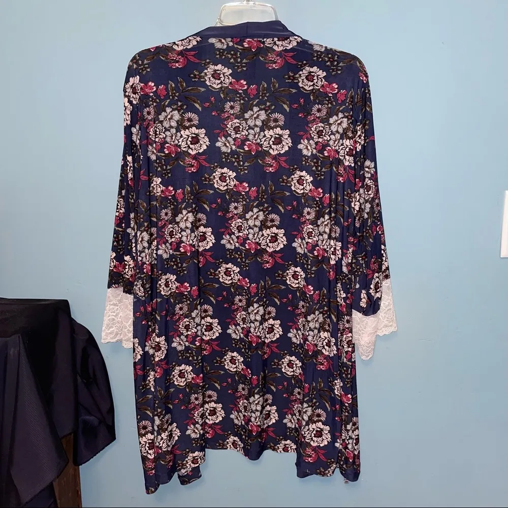 Nanette Lepore Robe Kimono Floral Print with Lace Cuffs Size XL - Image 5