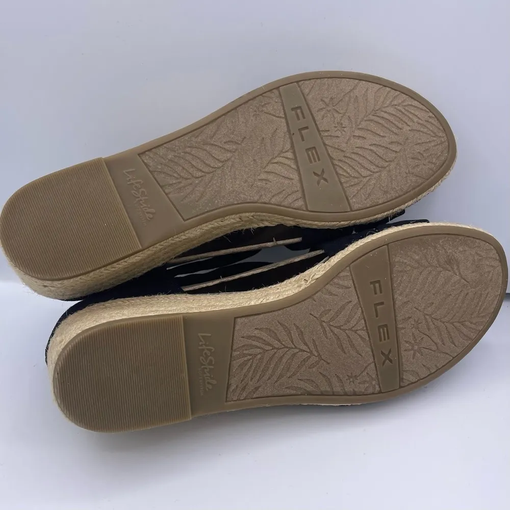 suede wedge espadrille black sandals slip ons women Size 8 1/2M - Image 8