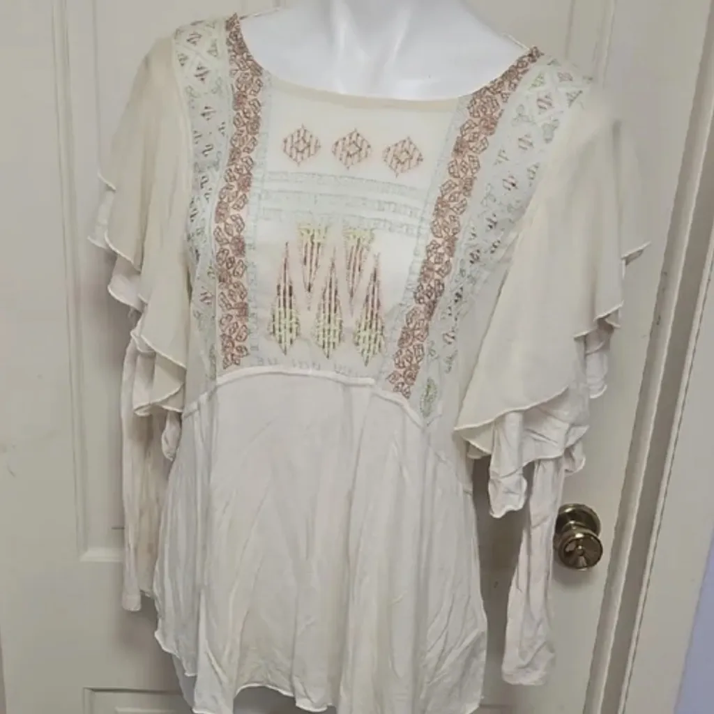 Free People La Cienega Long Sleeve Top in Almond  Sz L EUC - Image 5