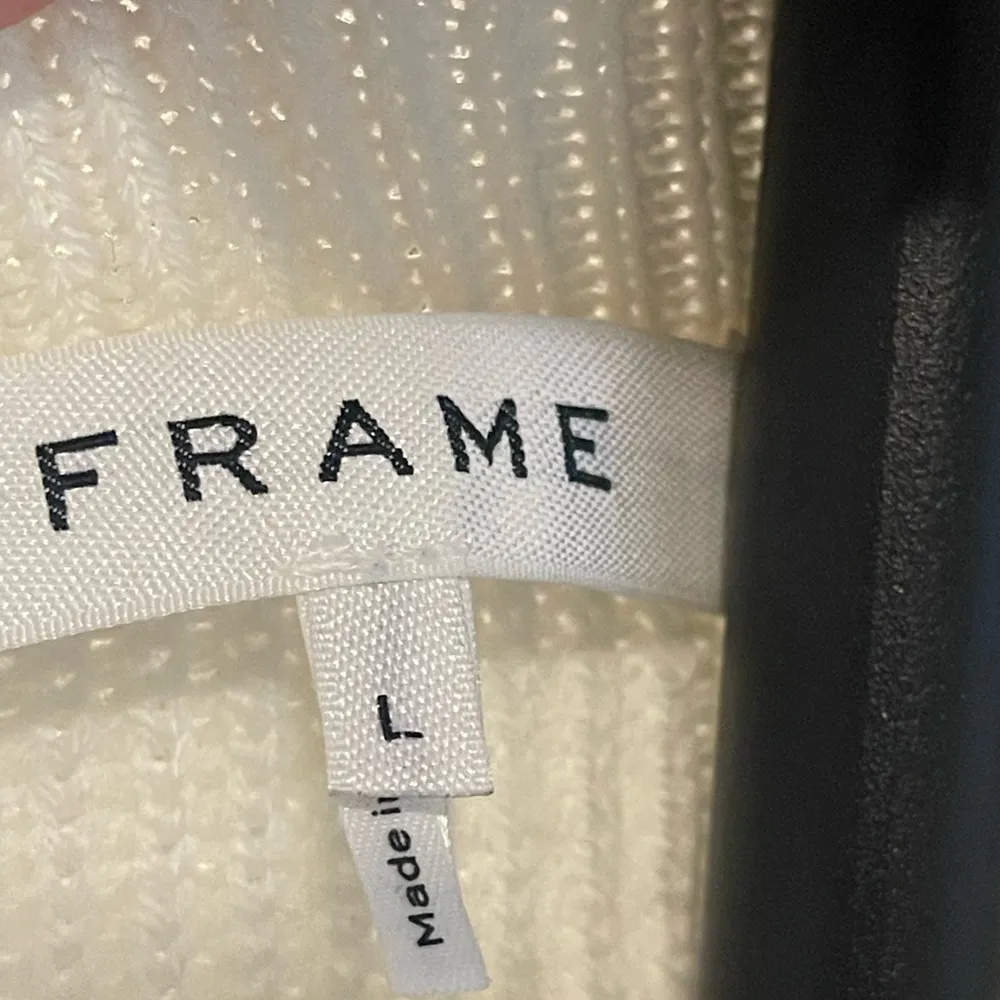 Women’s Frame Wool Blend Ruffle Yoke Ribbed Sweater In Off White oversized, SzL - Image 7