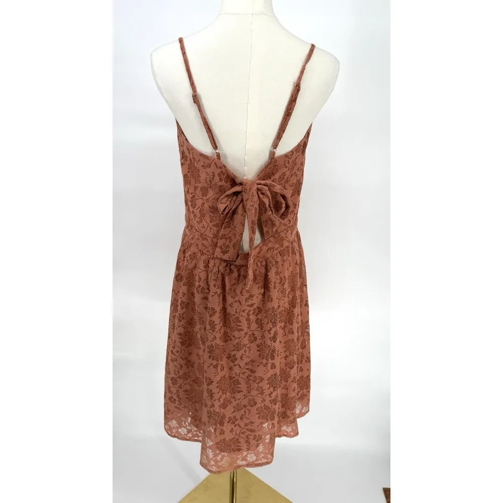 Molly Bracken Women's Large Orange Lace Button Down Sleveless Mini Dress Western - Image 8