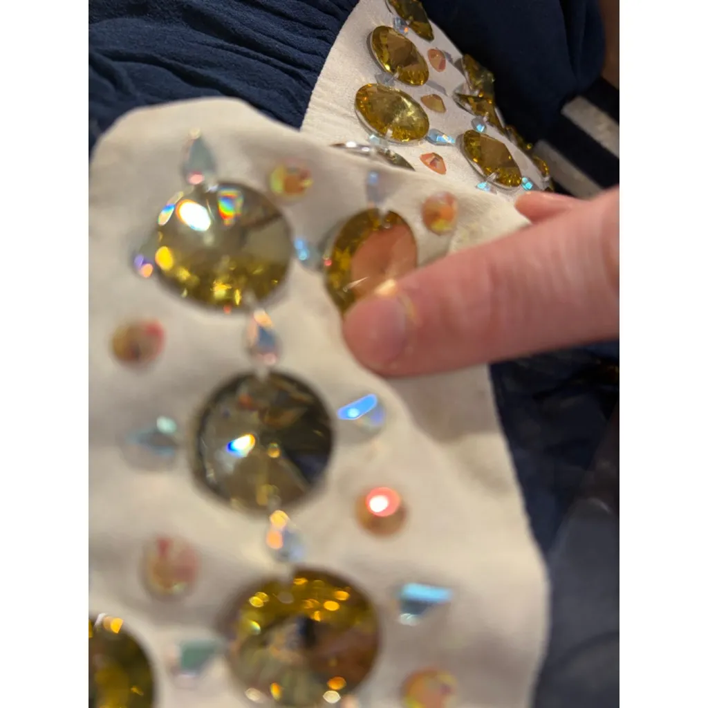 DVF Gidger Rounded Crystal Embellished Holiday Evening Dress Navy Size 2 flaw - Image 11