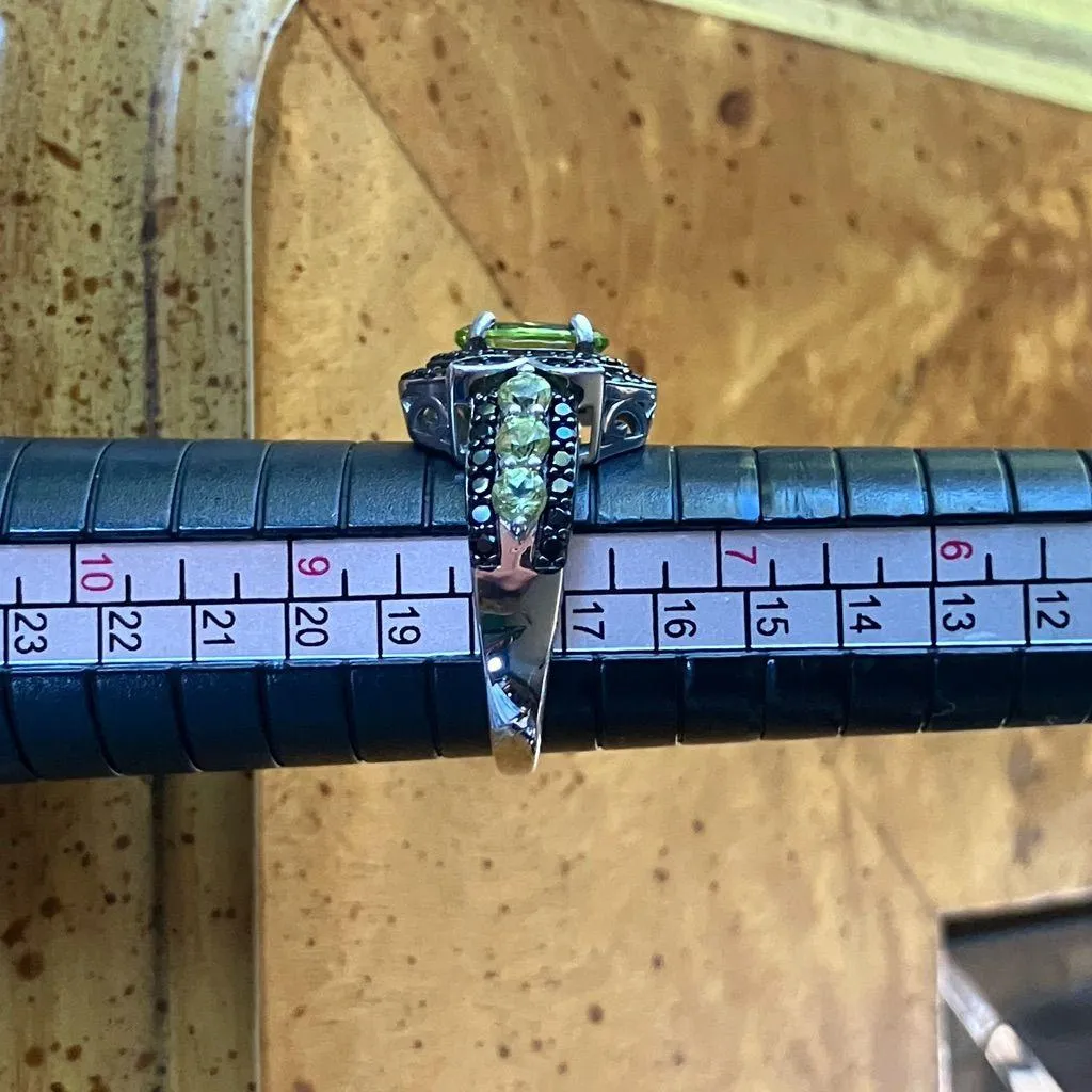 Natural Peridot Black Spinel Sterling Silver Ring Size 8 - Image 9