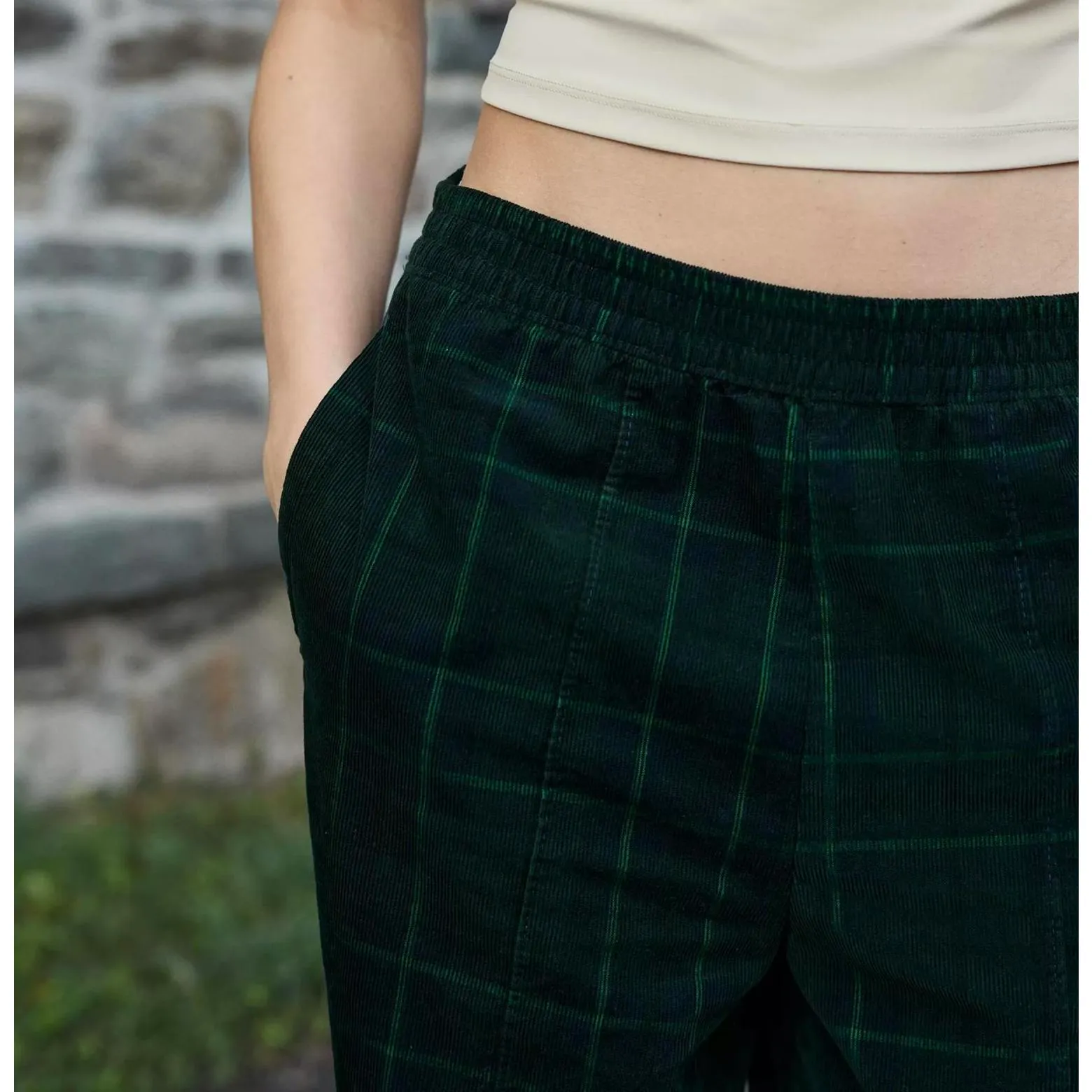 AE OFFLINE By Aerie Corduroy Trouser American Eagle NWT Mystical Green Plaid XS - Image 3