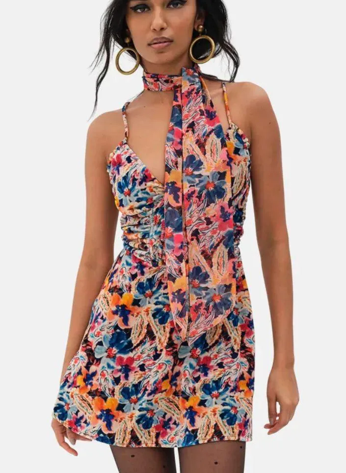 For Love & Lemons Velour Dress +Scarf to Match Revolve Exclusive Abstract NWT - Image 7