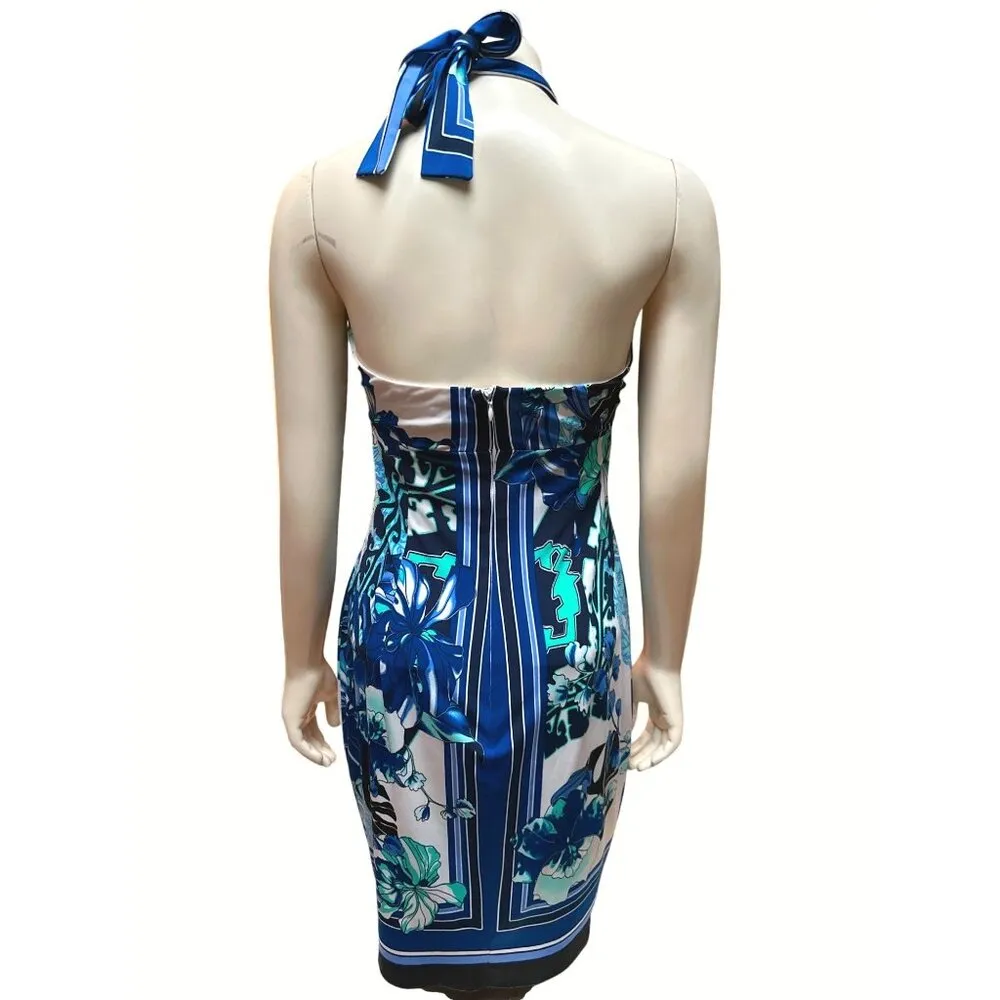 Cache Halter Dress Size 8 Blue Floral Print Polyester Spandex - Image 3