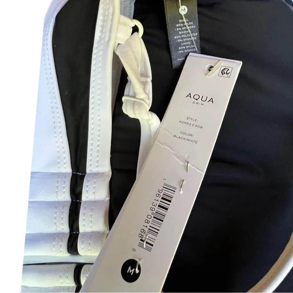 NEW Aqua Button Bandeau Bikini Top Blaxk White Size Medium - Image 6