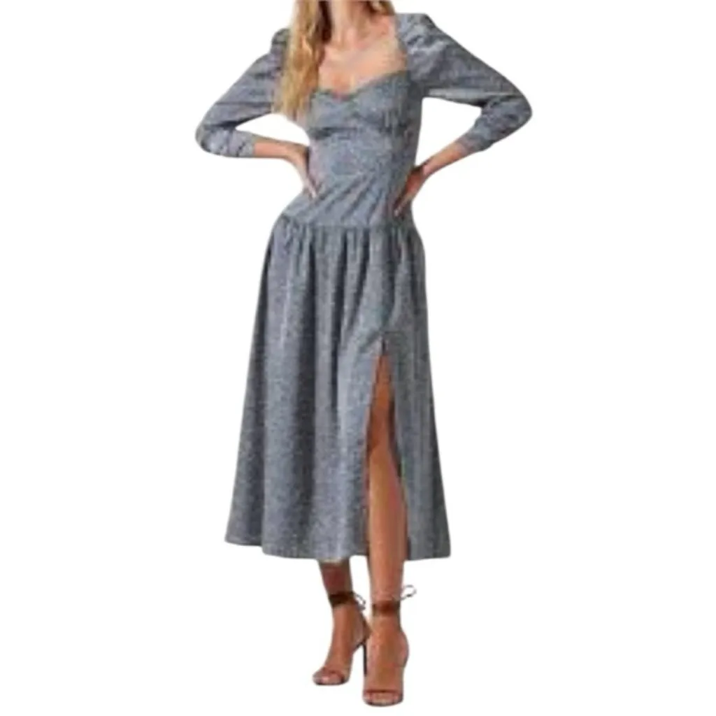 Astr The Label Puff Sleeve Sweetheart Neck Floral Midi Dress Medium EUC - Image 2