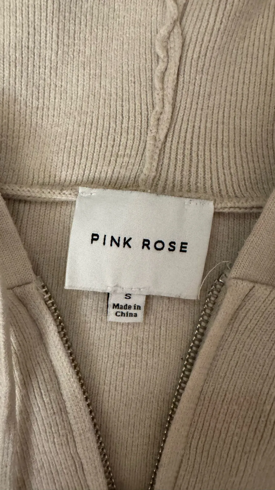 Pink Rose  tan zip-up sweater  - Image 3