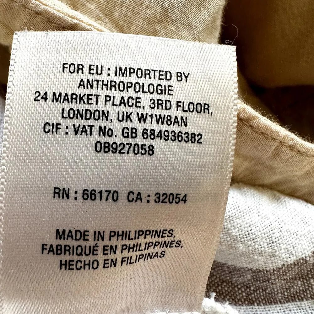 Anthropologie Oasis Striped Pants High Waisted Crop Linen Cotton Tan 2 - Image 5