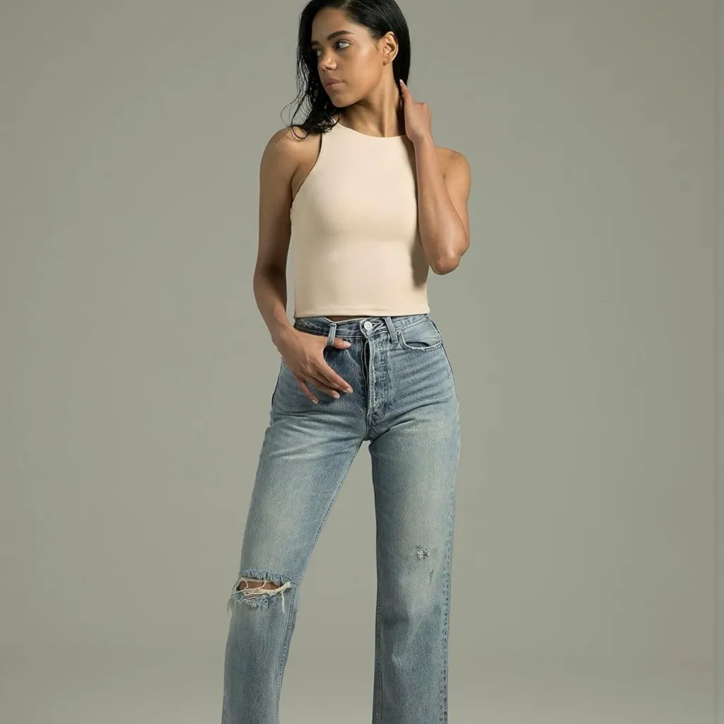 NWT Colorfulkoala Ivory High Neck Contour Tank Top Crop Double Lined - Medium - Image 3