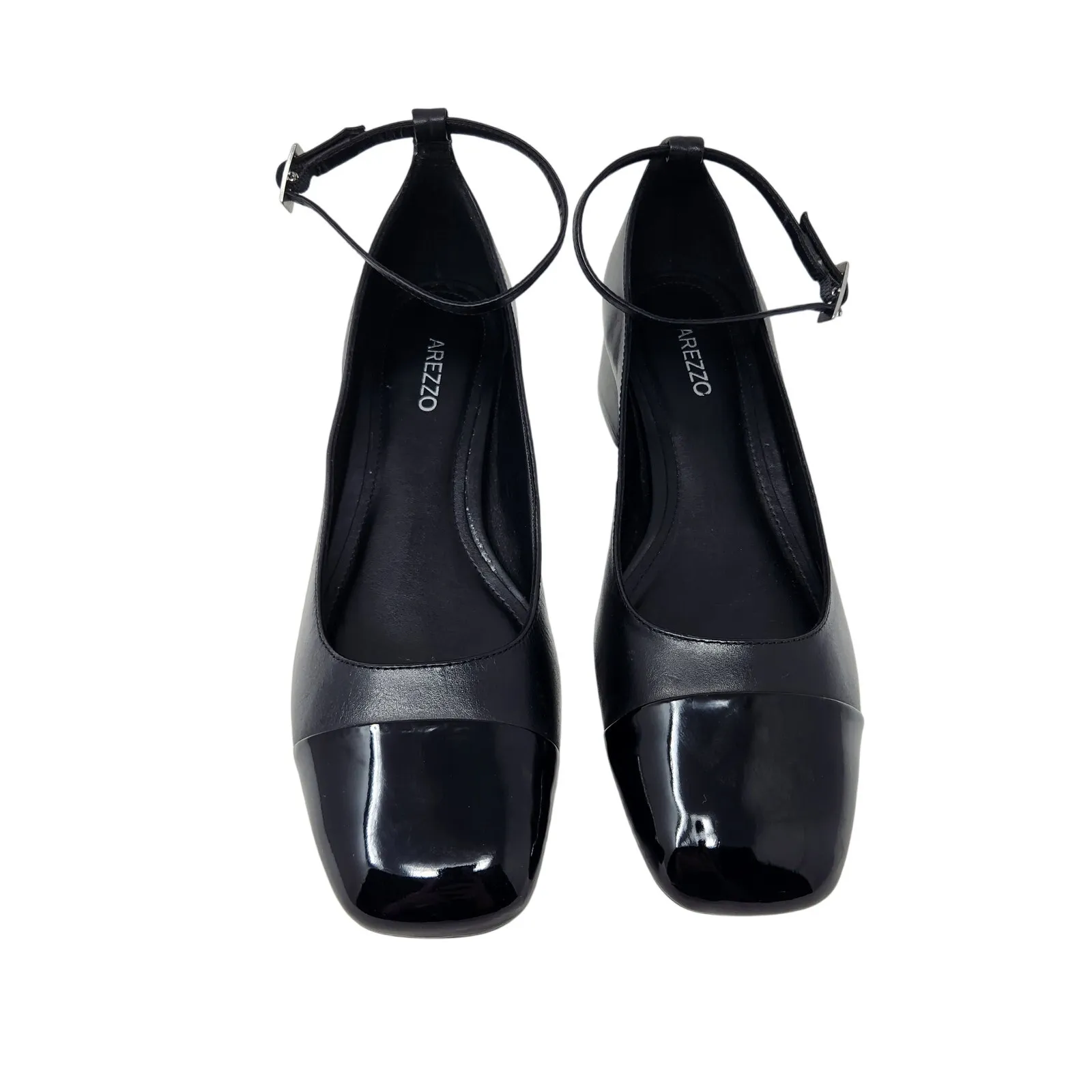 Arezzo Black Slingback Leather Chloe Ankle Strap Low Block Heel Pumps Size 7.5 B - Image 4