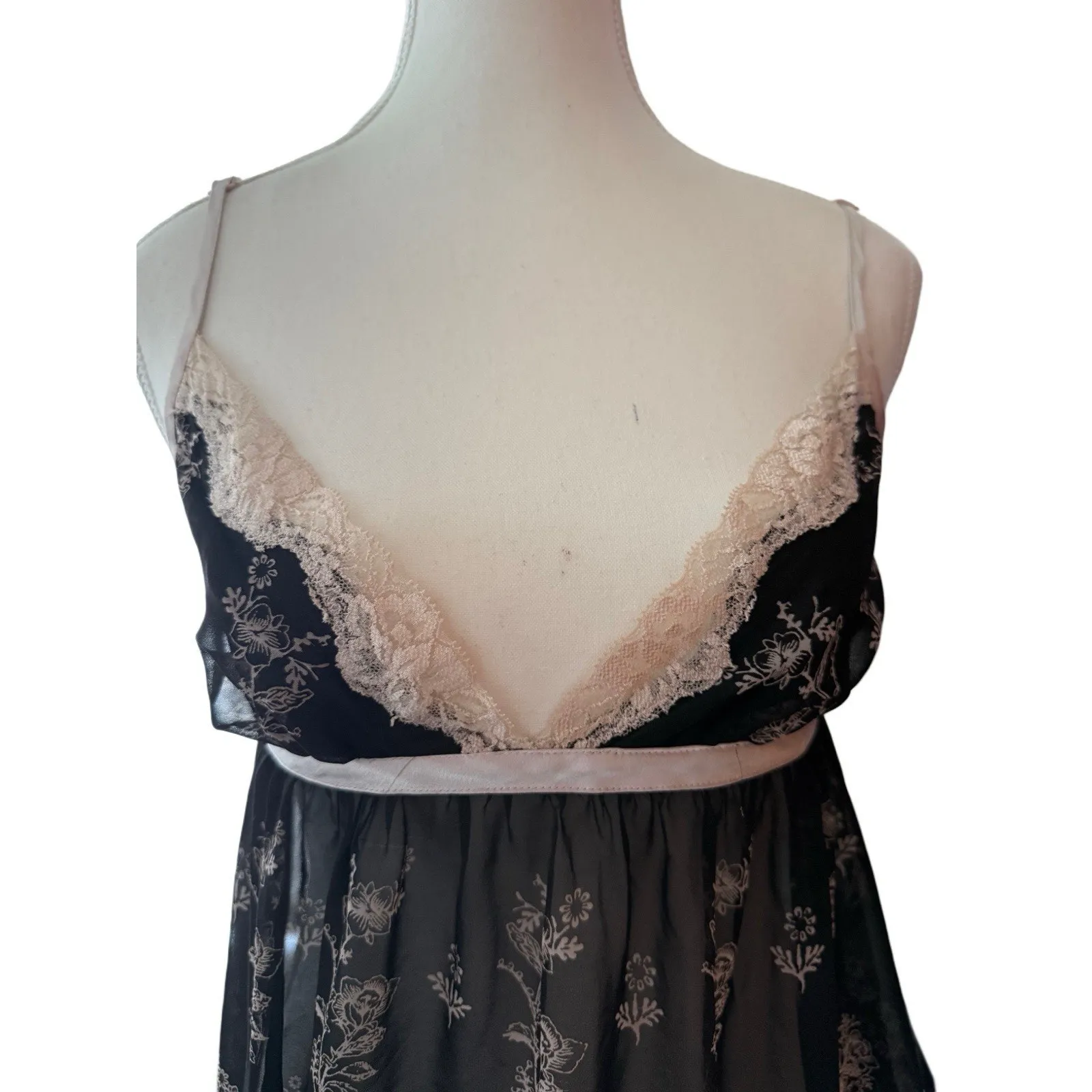 Y2K Sheer Black Baby Doll Lace Slip Top L Peacocks Floral‎ Fairy Goth Romantic Size L - Image 3