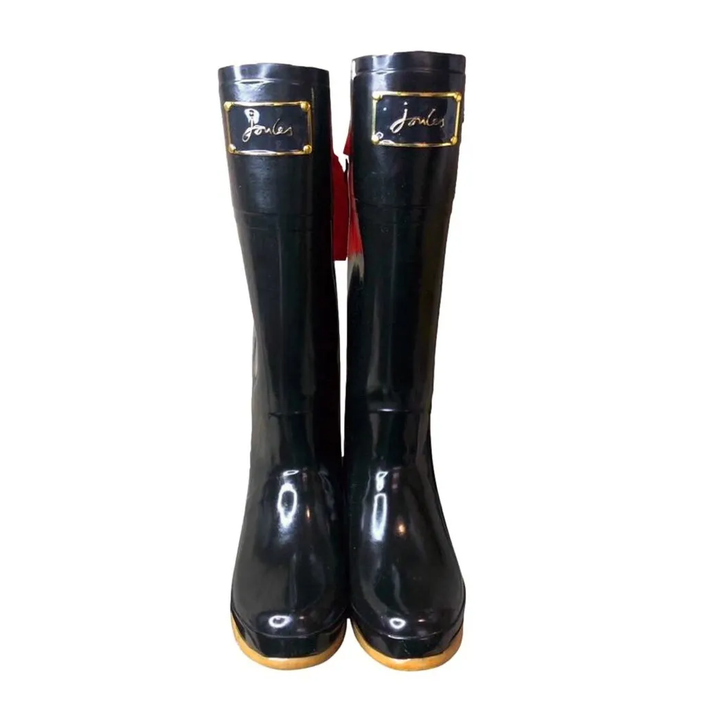 JOULES EVEDON Tall Black Rain Boots with Red Bows US Size 8 - Image 7