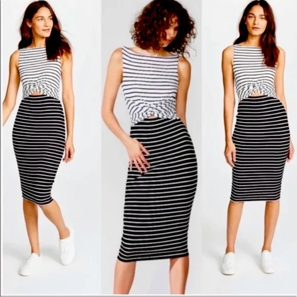 NWOT Bailey 44 black white rabbit hole Striped Cut Out Midi Dress medium - Image 2