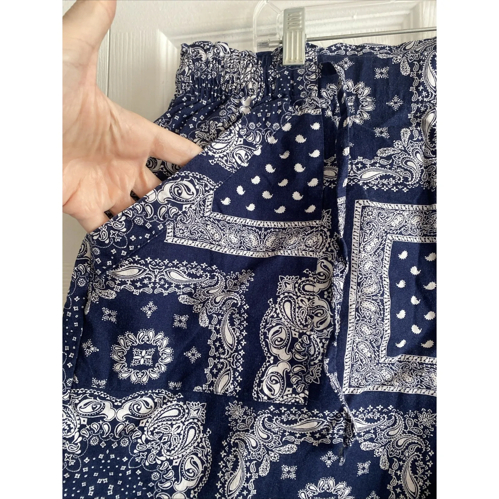 Feeling Festive Womens XXL Blue Navy Cotton Bandana Print Pull On Shorts Tie Size undefined - Image 3