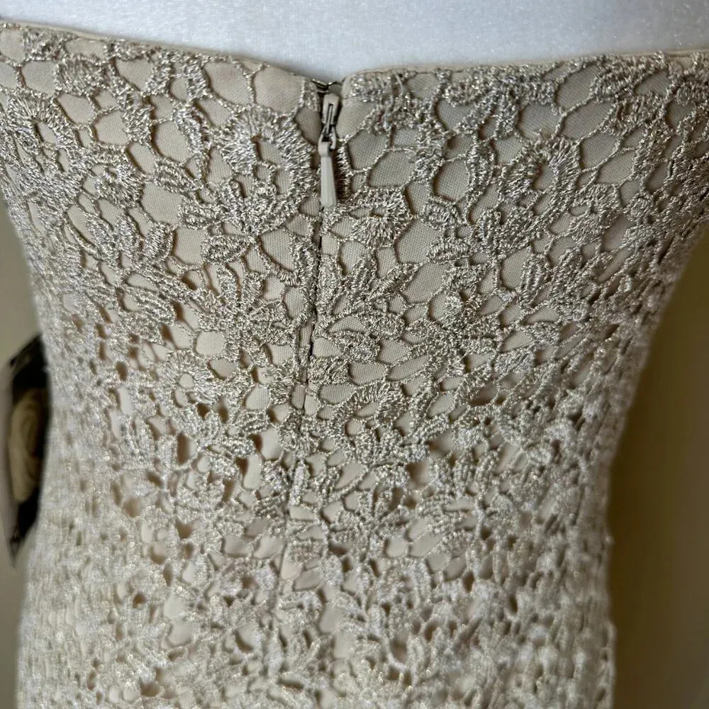 NWT NORDSTROM JS BOUTIQUE Size 10 Gold Lace Overlay Strapless Sheath Dress - Image 8