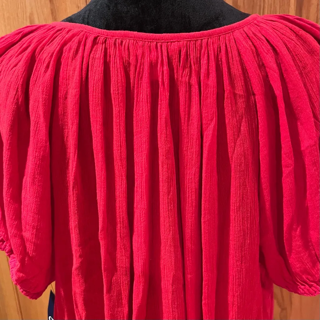 Chaps by Ralph Lauren Eyelet Tassle Tie Puff-Sleeve Peasant Top in‎ Yacht Red XL - Image 7