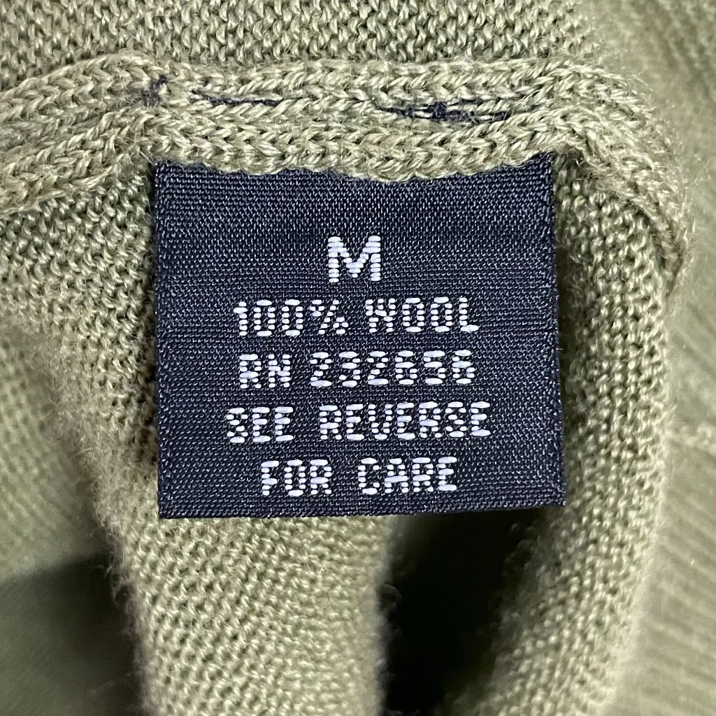 Wool Sweater Rabbit Patch‎ Quirky Green Turtleneck Long Sleeve Bunny Pullover Size M - Image 8