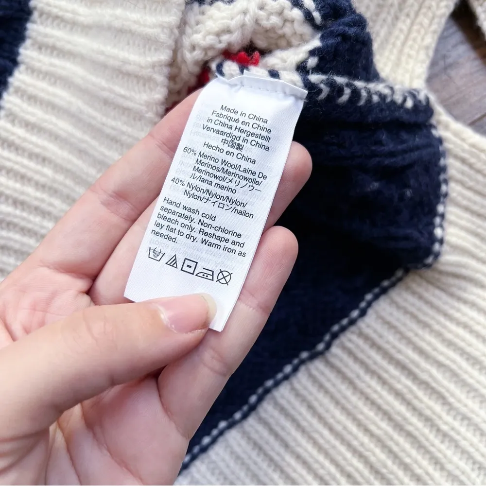 J Crew • Gabby Striped Cable-knit Sweater tunic merino wool navy cream red - Image 11