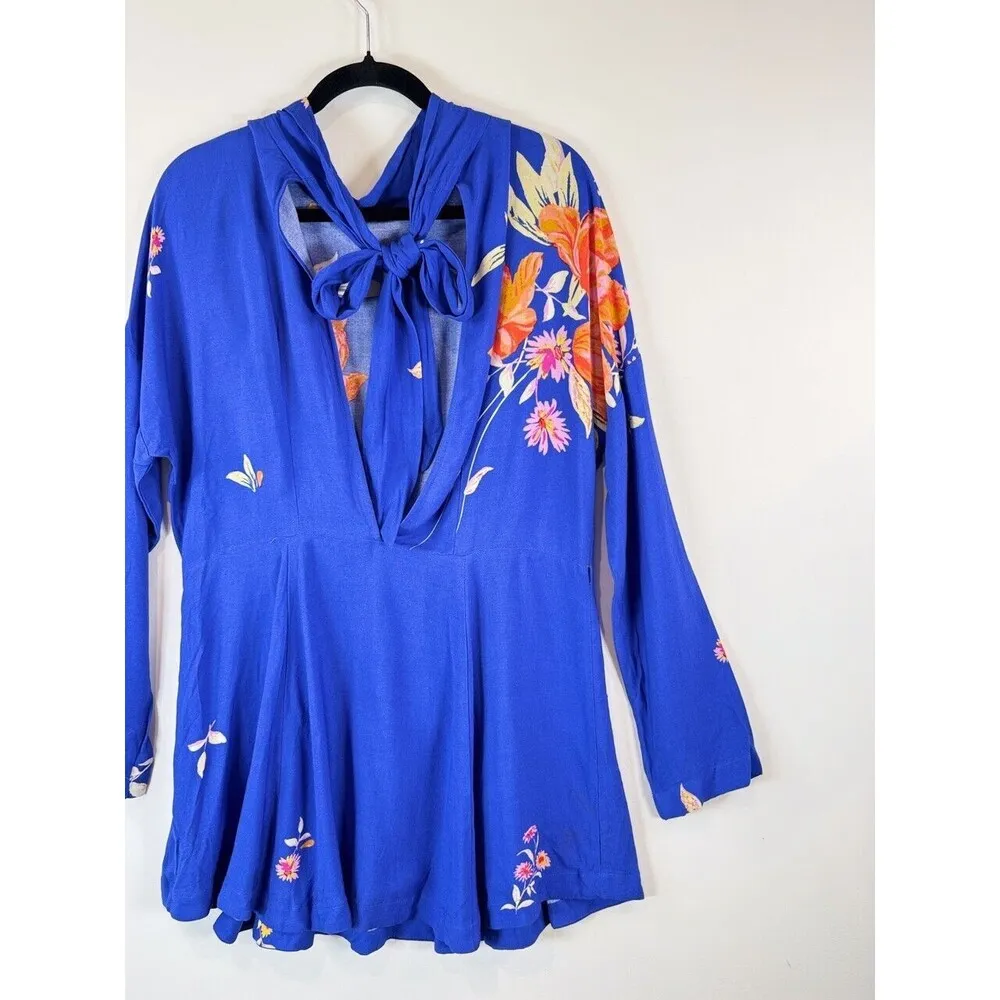 Free People Womens Dress Blue Gemma Tunic Mini Floral A Line Long Sleeve Small - Image 10