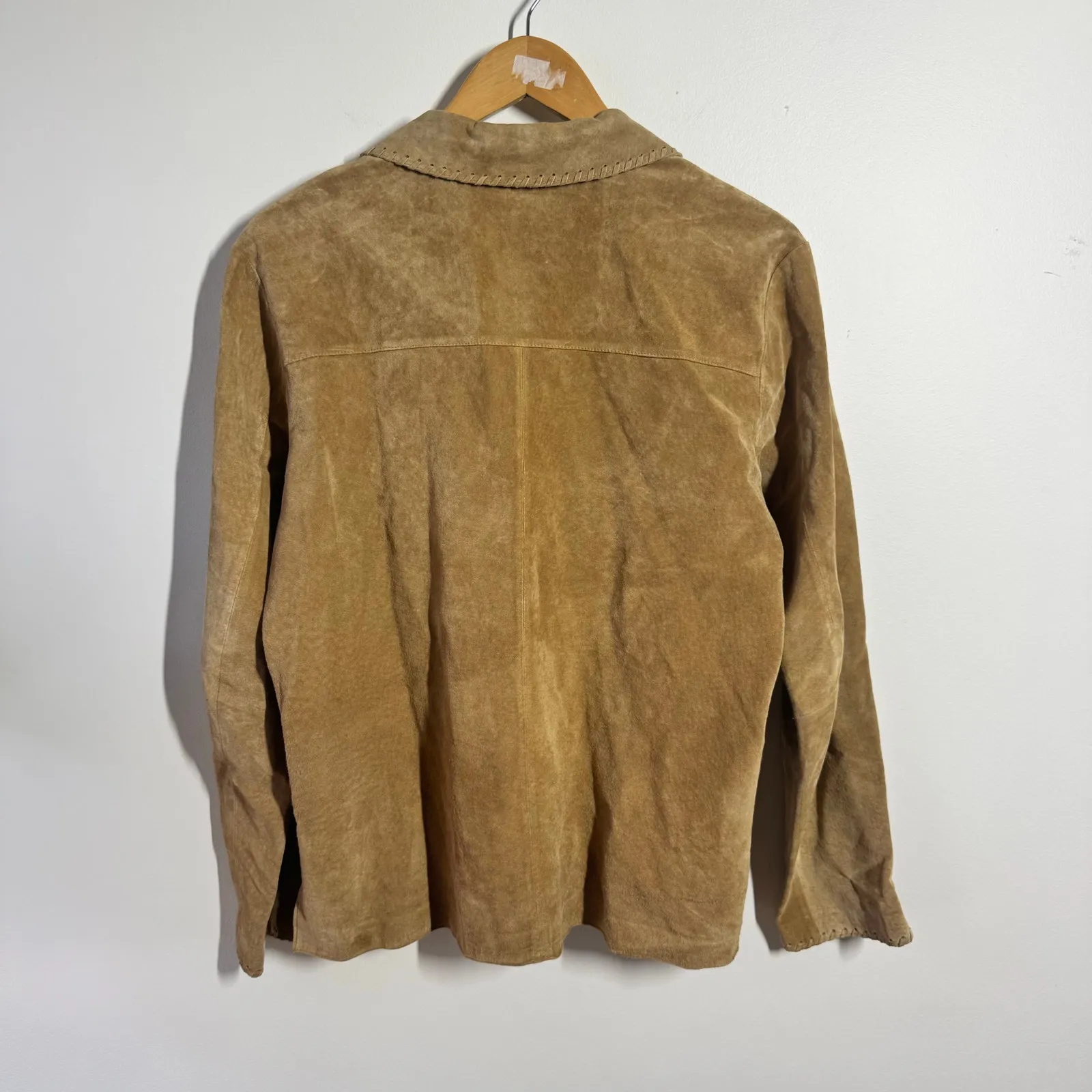 Marsh Landing Suede Jacket Women M Tan Rustic Perforated Leather Western Boho - Image 2