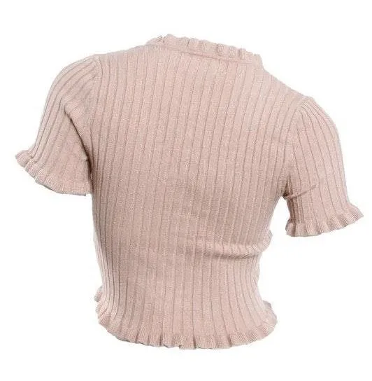 Taupe Lettuce Hem Top - Image 3