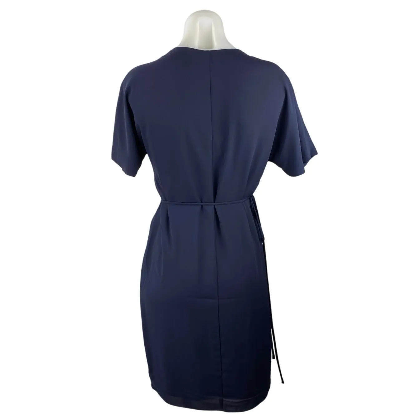Aritzia Babaton Women's Navy Blue V-Neck Short Sleeve Midi A-Line Wrap Dress S - Image 3