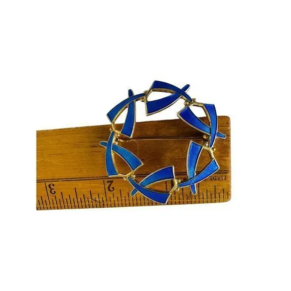 Norway Blue Enamel Sterling Silver‎ 925S Circle Brooch Pin Vintage 1.75" - Image 4