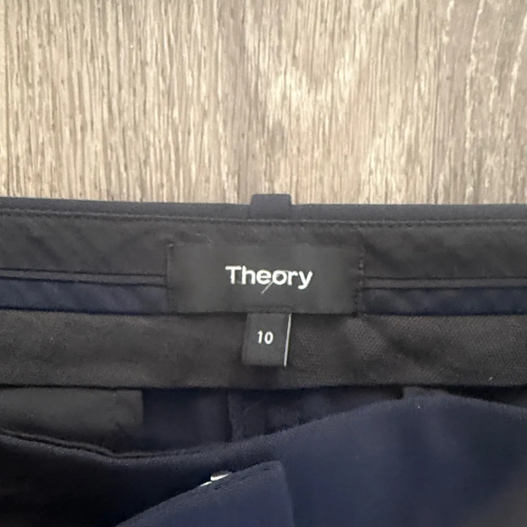 Theory Navy Trousers Size 10. Women’s Virgin Wool Blend Mid Rise Pants - Image 3