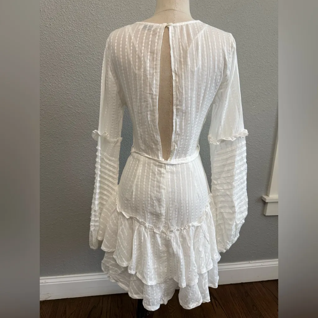 Balloon Sleeve Layered Ruffle Hem‎ Dress Size Small White Size M - Image 6