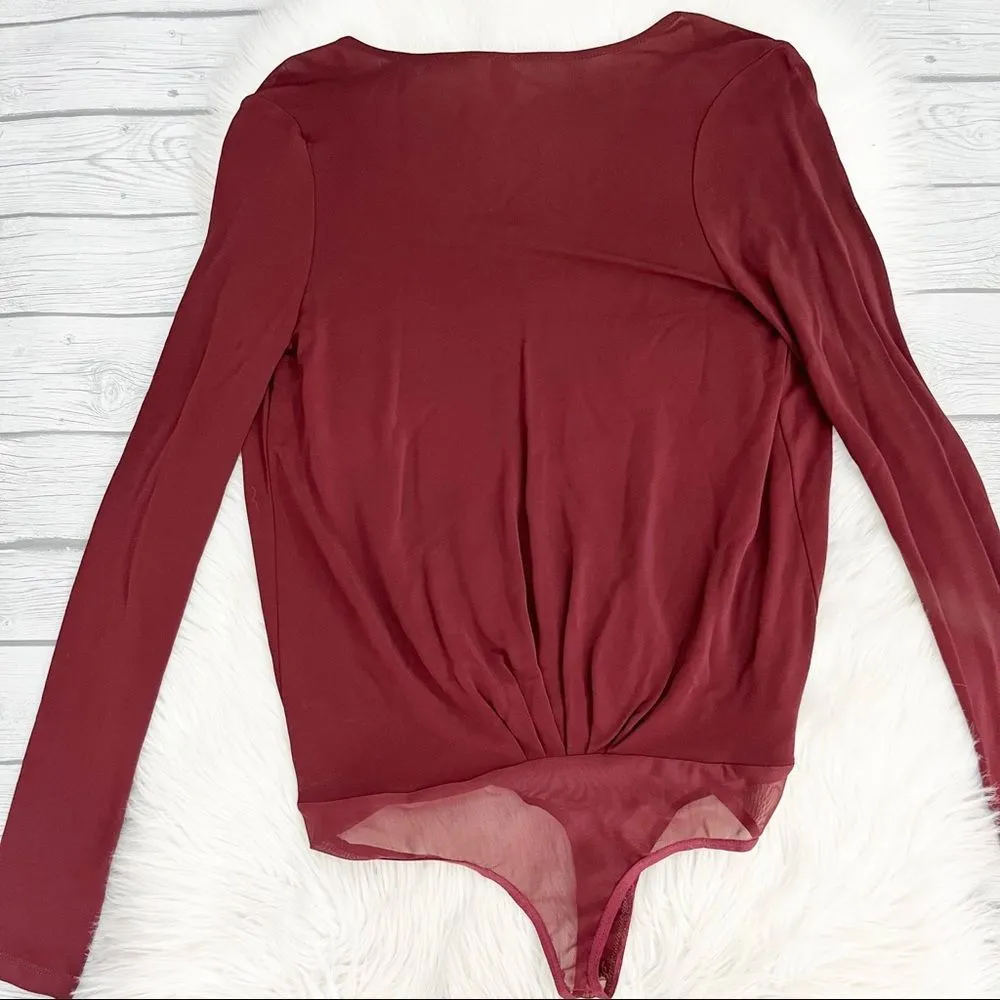 Free People Intimately Burgundy V-Neck Long Sleeve Bodysuit size XS - Image 2