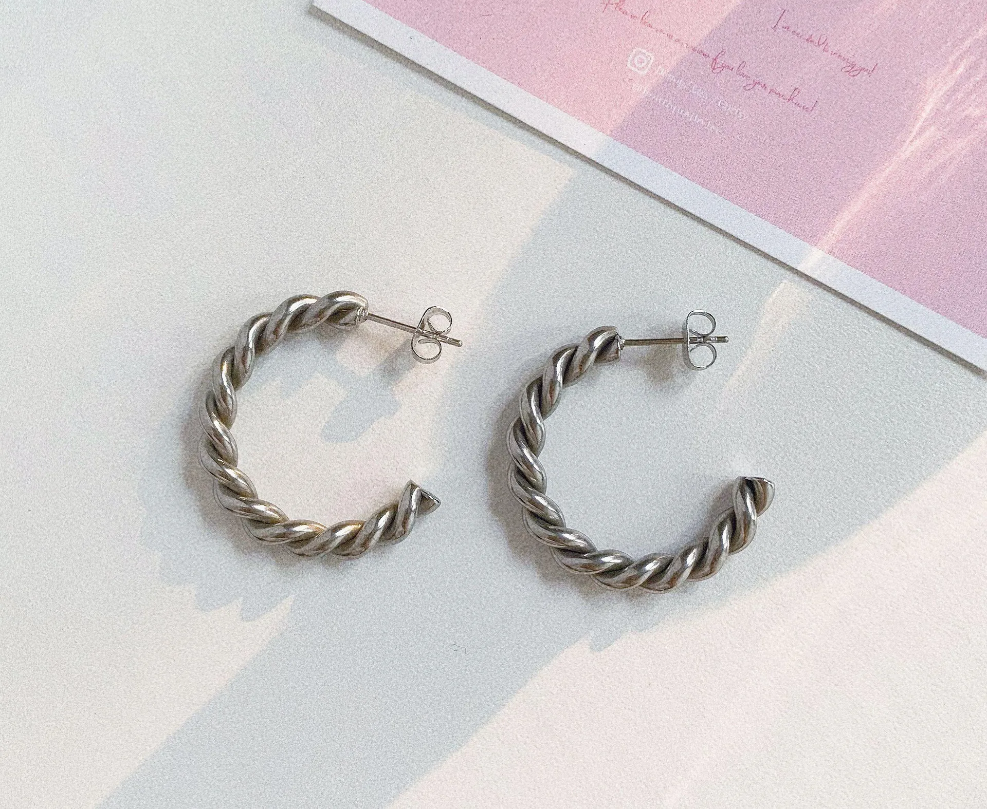 Twisted hoops earrings large hoop earrings silver hoops earrings - Image 2